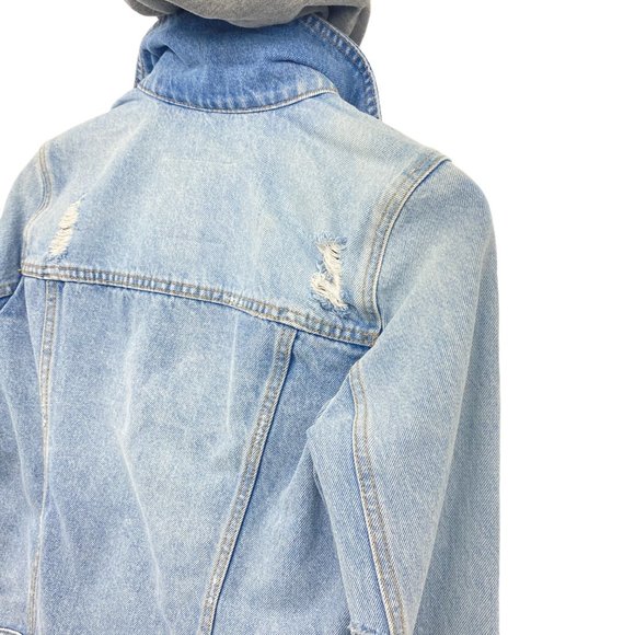 ABERCROMBIE & FITCH NEW YORK Grey Hoodie Distressed Denim Jacket Size S - Picture 11 of 15